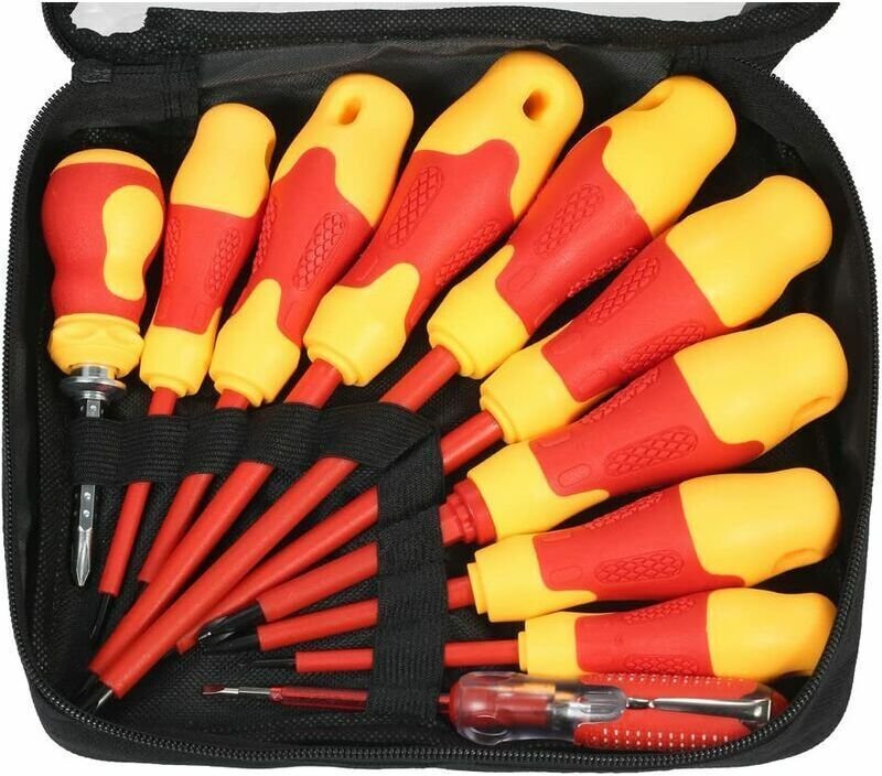 10-teiliges 1000-V-Schraubendreher-Set mit magnetischen Schlitz- und Kreuzschlitzbits, Softgriffen, für Elektroarbeiten