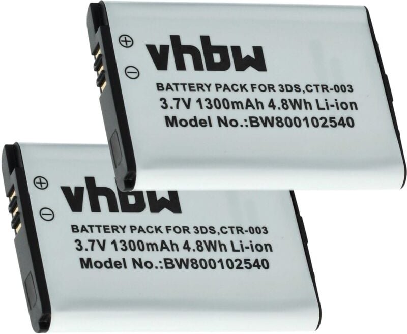 Vhbw - 2x Akku Ersatz für Nintendo CTR-003, c/ctr-a-ab für Spielekonsole (1300 mAh, 3,7 v, Li-Ion)