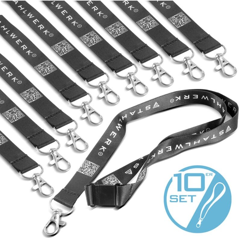Stahlwerk - Schlüsselband 10er Set Schlüsselanhänger Lanyard mit Metall-Karabiner