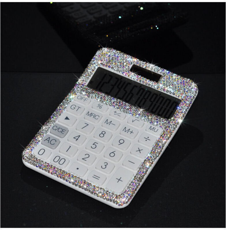 Jalleria - Eleganter glitzernder Strass-Kristall, schillernder 12-stelliger Solar- und Batterie-Dual-Power-Groß-LCD-Disp...