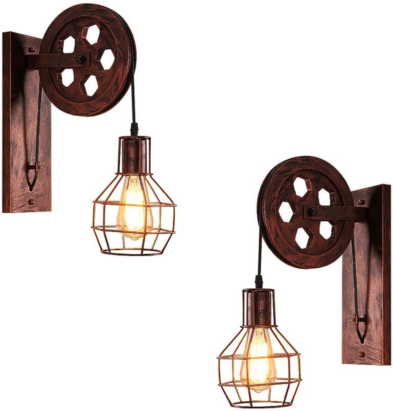 2er Wandleuchte Innen, Vintage Wandlampe mit Eisen Käfig, Wall Beleutung im Stil Industrial für Wohnzimmer Schlafzimmer ...