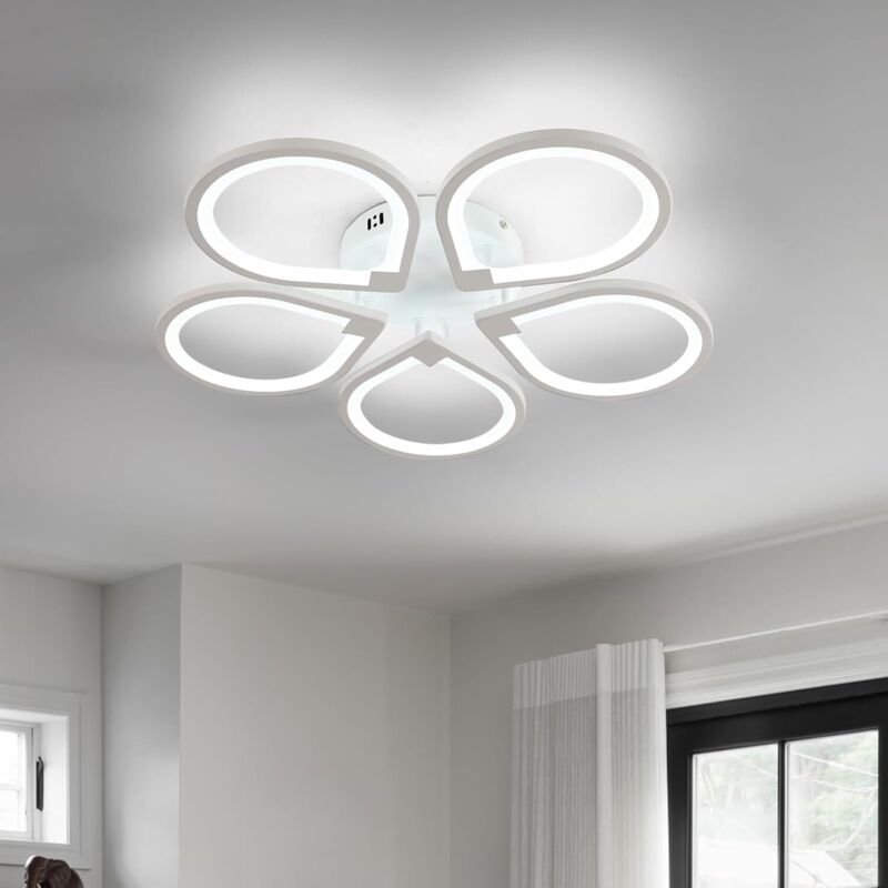 GOECO Minimalistische LED-Deckenleuchte aus Acryl, 5 Module, Sandweiß, 60 x 60 x 8 cm, 50 W, Tageslicht 6500 K, CRI 80, ...