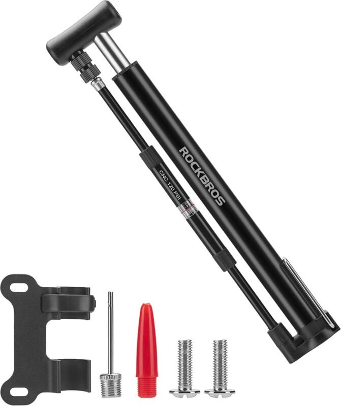 8 bar Fahrrad- und Standballpumpe mit Rahmengriff - schwarz