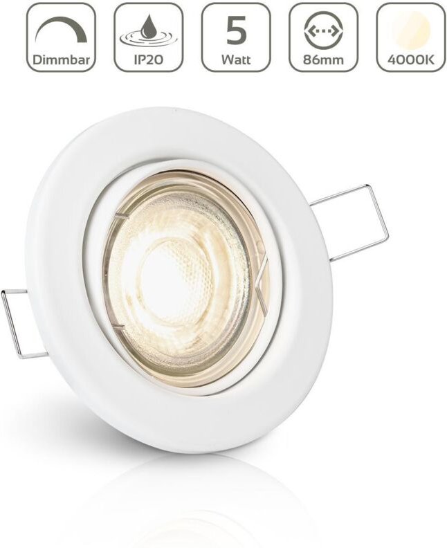 Einbauspot IP20 rund schwenkbar Sprengring - Farbe: Weiß - LED Leuchtmittel: GU10 5W neutralweiß dimmbar