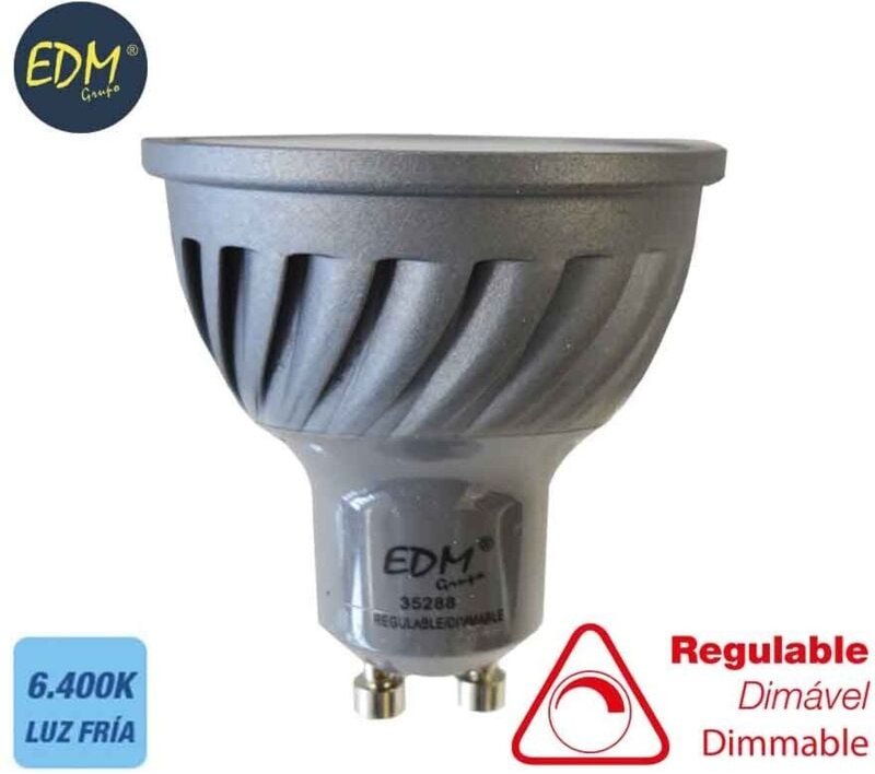EDM - Dimmbare dichroitische LED-Glühbirne gu10 6 w 500 lm 6400 k Kaltlicht ø5 x 5,5 cm