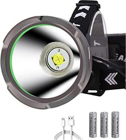 Ersandy - Leistungsstarke wiederaufladbare LED-Stirnlampe 15.000 Lumen, weslite Long Range XHP90 Spotlight Ultra leistun...