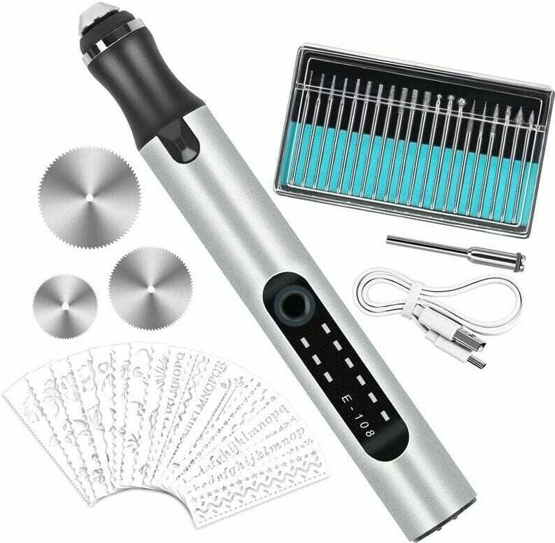 Thumbnail - Multifunktionaler elektrischer Gravierstift, per USB wiederaufladbarer Mini-Gravierstift, Gravurwerkzeug, mit 20 Bohrern...