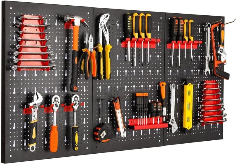 Thumbnail - Liferun - Werkzeugwand aus Metall, 117 x 59 x 2 cm Dreiteilige Lochwand Werkstatt, Erweiterbar Werkzeuglochwand mit 17tl...
