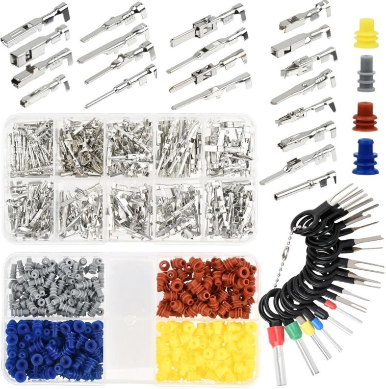 Thumbnail - 708 Stück Steckverbinder Pins Kit,Kfz Stecker Pin Zubehör 1/1,5/1,8/2,2/2,8/3,5mm,Männliche und Weibliche Drahtdichtunge...