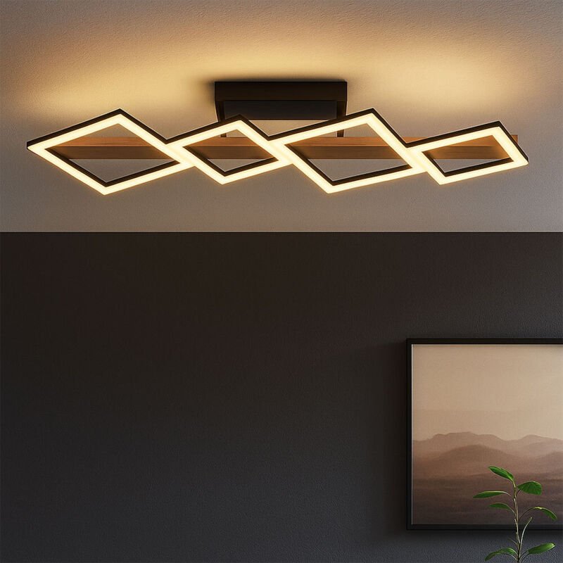 Led Deckenleuchte Holz Wohnzimmerlampe Designleuchte Deckenlampe Quadrate, mdf Metall, 35W 1880Lm warmweiß, LxBxH 92x30x...