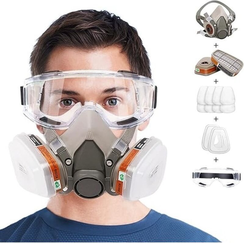 Halbmaske mit Filter, wiederverwendbare Atemschutzmaske, professionelles Gas-Atemschutzset, Gasmaske + 10 Wattepads + gr...