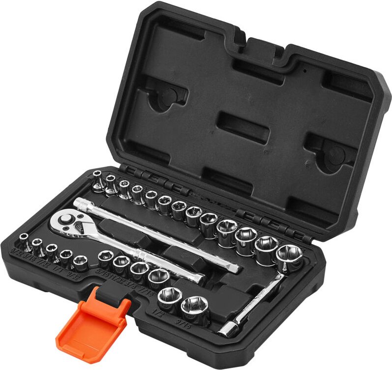 Mophorn 27-tlg. Steckschlüsselsatz mit 6,4 mm Antrieb, SAE- und metrische Größen, inklusive Ratsche, Verlängerungsstange...