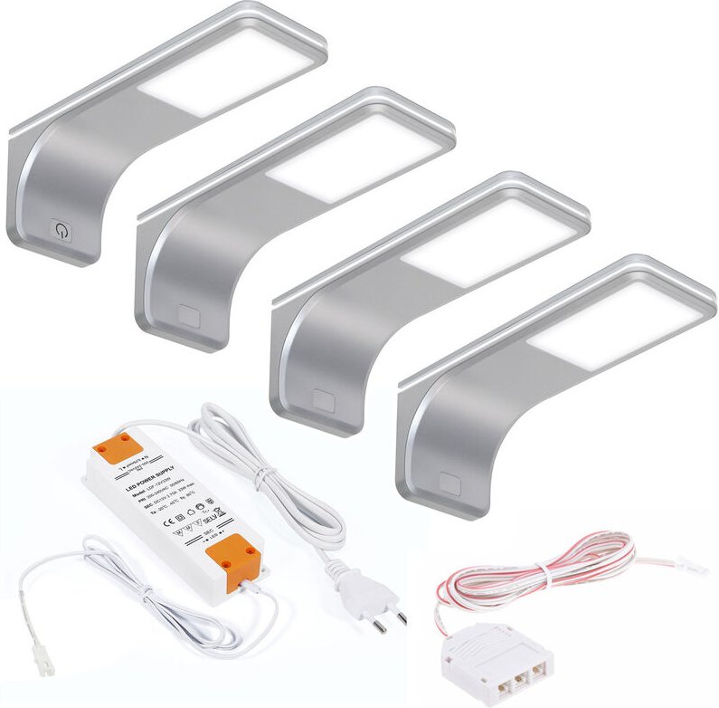 4er set sotech led Unterbauleuchten viola 4000K neutralweiß (12V 3,5W 160 x 55 x 60,5 mm) inkl. Trafo und Touch Dimmer /...