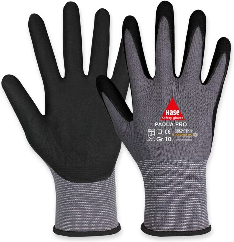 Thumbnail - Hase Safety Gloves - Arbeitshandschuhe, Padua Pro, EN388, en 420, grau/schwarz, Größe 9
