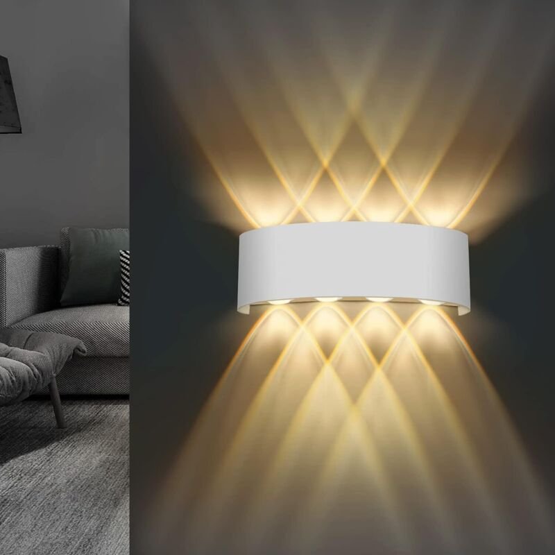 Wandleuchte für Innen und Außen, 22 x 8 x 5 cm, nach oben und unten, Schwarz, 8 W, IP 65, LED, warmweiß 3000 K, Wandleuc...