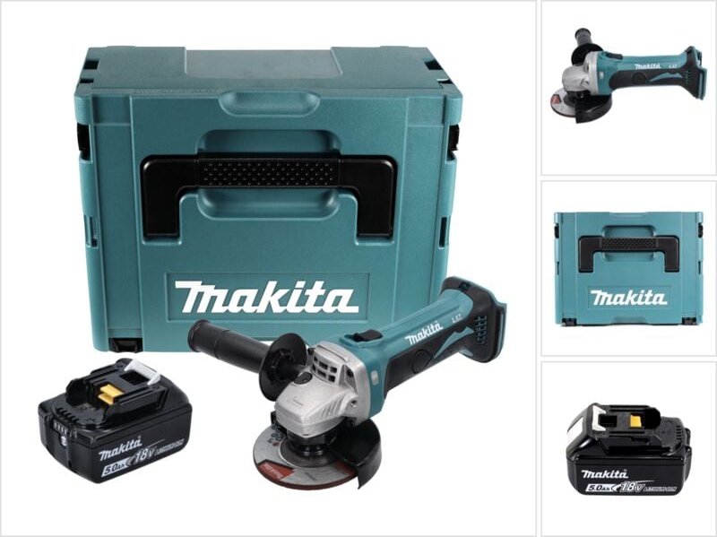 Makita DGA 452 T1J Akku Winkelschleifer 18 V 115 mm + 1x Akku 5,0 Ah + Makpac - ohne Ladegerät