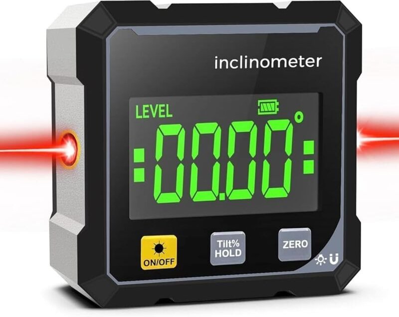 Digitaler Winkelmesser mit Laser - Magnetischer 2-Seiten-Winkelmesser und LCD-Display - Wasserwaage und Neigungsmesser w...