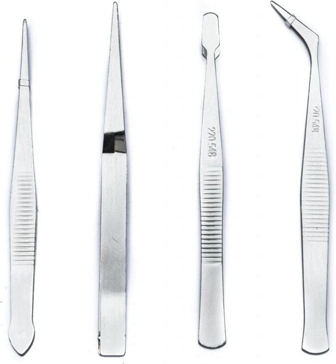 Pinzetten-Set 4 tlg. Pinzette Zeckenzange Spachtel - Trendline