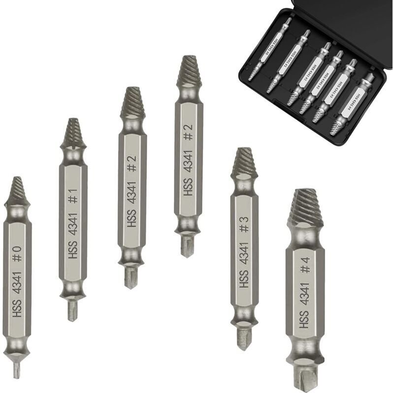 6-teiliges Set zum Ausdrehen beschädigter Schrauben aus HSS 4341 (Silber)