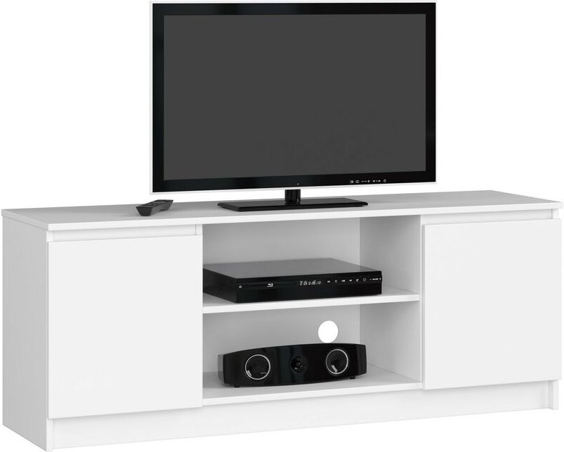 Akord - tv Schrank Fernsehkommode 140 cm Weiß 2 Türen 2 Ebenen B140 x H55 x T40 cm
