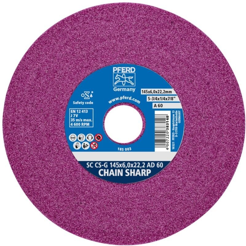 Pferd - chain sharp Schleifscheibe cs-g ø 145x6,0mm Bohrung-Ø 22,2 mm A60 zum Schärfen von Sägeketten