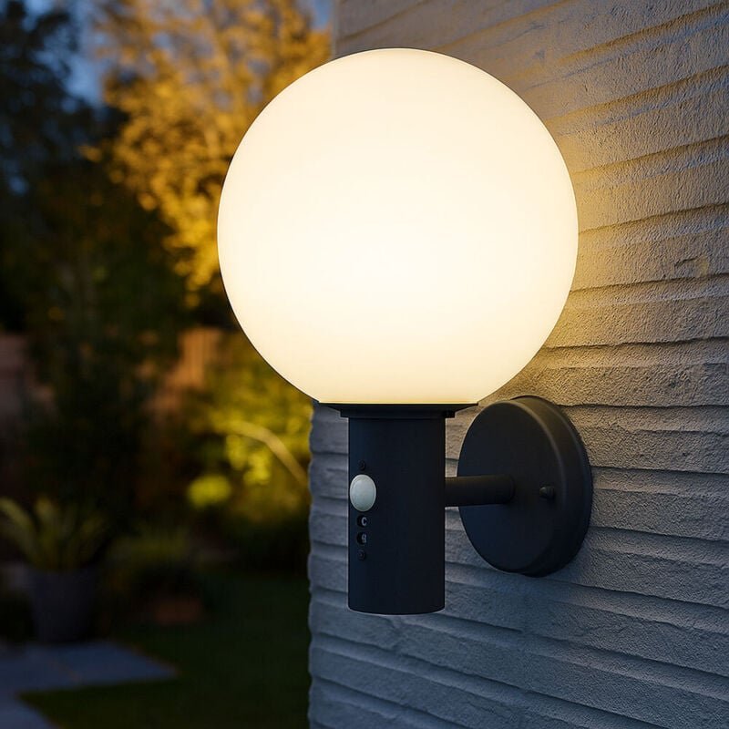 Thumbnail - Wandlampe mit Bewegungsmelder Außenleuchte Anthrazit Kugellampe Sensor led Hauswandleuchte, Glas Edelstahl, led 7W 806lm...