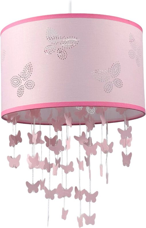 Relaxdays Hängelampe Kinderzimmer, Schmetterlinge, E27, Lampenschirm & Mobile, HxD: 158 x 30 cm, Pendelleuchte, rosa