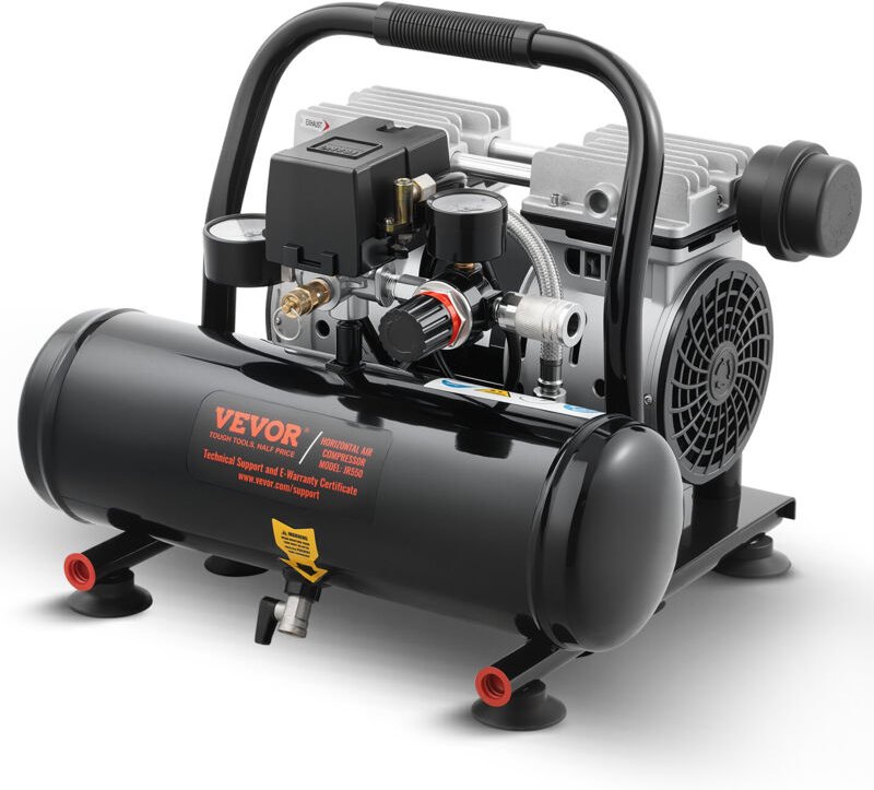 Luftkompressor, 1 Gallone Stahltank, 1 ps 1,5 cfm 7 Bar ölfreier Luftkompressor & max. 120 psi Druck, 68 dB ultraleiser ...