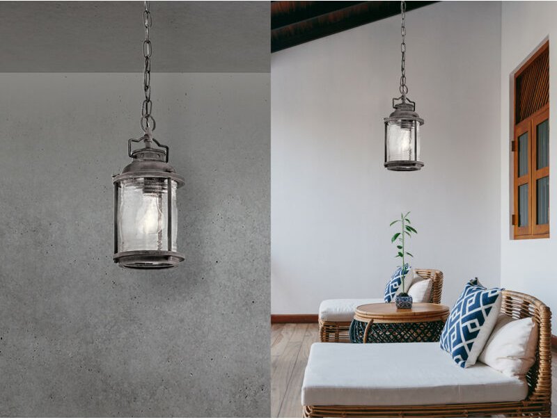 Elstead - Kleine Industrial Pendelleuchte ashland bay für Innen & Außen, Anthrazit Ø15cm