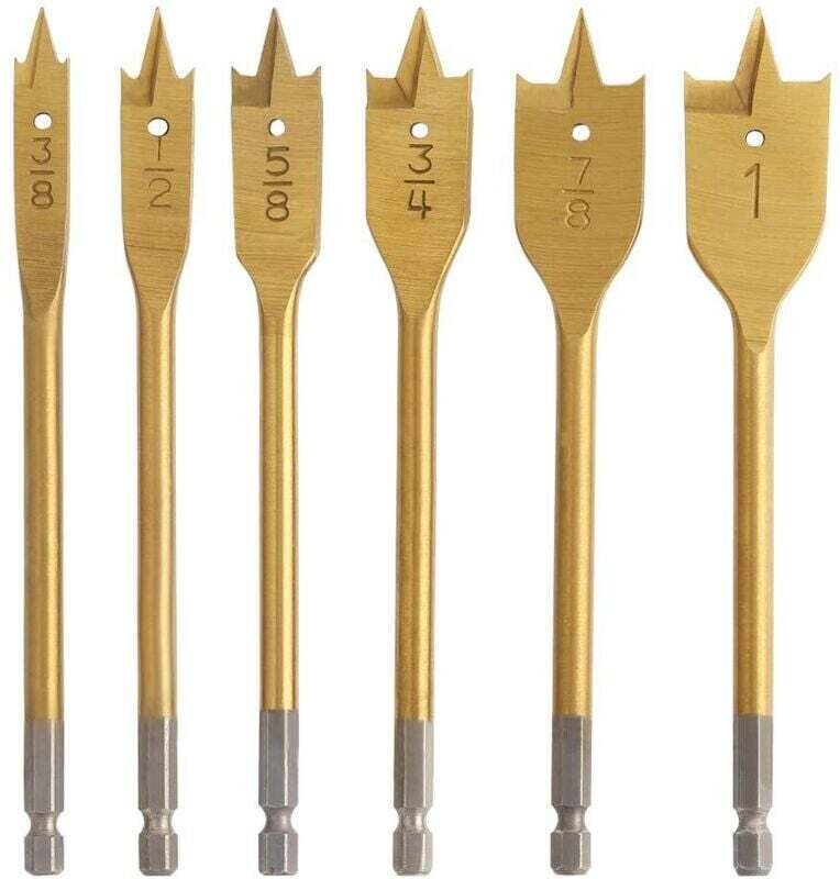 Jeu de forets à tête plate 3/8"-1", forets de perçage, revêtement titane, acier au carbone, pour le travail du bois