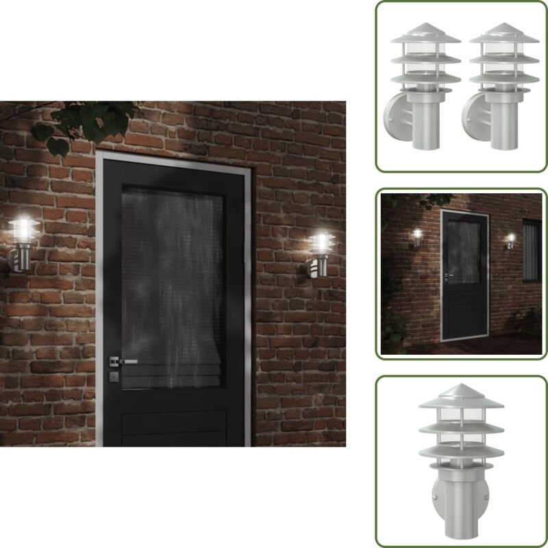 The Living Store Außenwandleuchten 2 Stk. Silbern Edelstahl - Außenwandleuchte