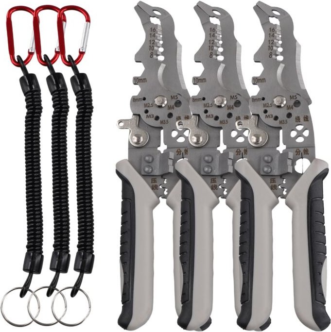 Tlily - 3-teilige multifunktionale Abisolierzange mit Feder-Schlüsselanhänger,