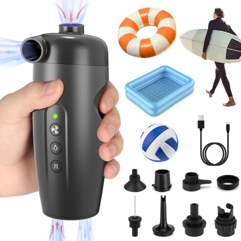 Elektrische Luftpumpe, 8 in 1 Inflate und Deflate Tragbare Kompakte Pumpe USB Aufladbar, Schnellfüllpumpe für Aufblasbar...