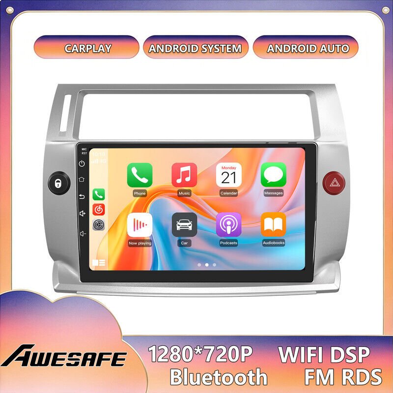 AWESAFE Autoradio Android 13 für Citroën C4 (2004–2009) 4GB+64GB 9'' Touchscreen CarPlay GPS WiFi Bluetooth Android Auto