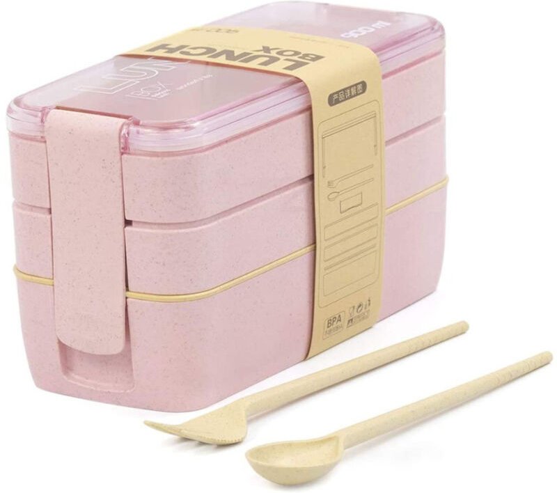 Biologisch abbaubare Lunchbox mit 3 Fächern, auslaufsicher, mikrowellengeeignet, BPA- und plastikfrei