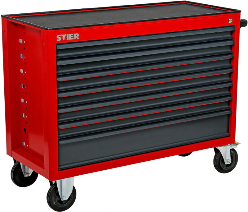 Werkstattwagen xxl, leer, extra breit, 7 Schubladen für mehr Stauraum in der Werkstatt, in Rot, Werkzeugwagen leer, auf ...