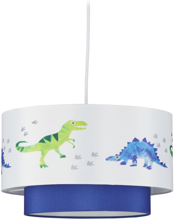 Dino Hängelampe, runder Lampenschirm mit Dinosaurier-Motiv, für Kinder- & Babyzimmer, HxD 126x30 cm, weiß-blau - Relaxda...