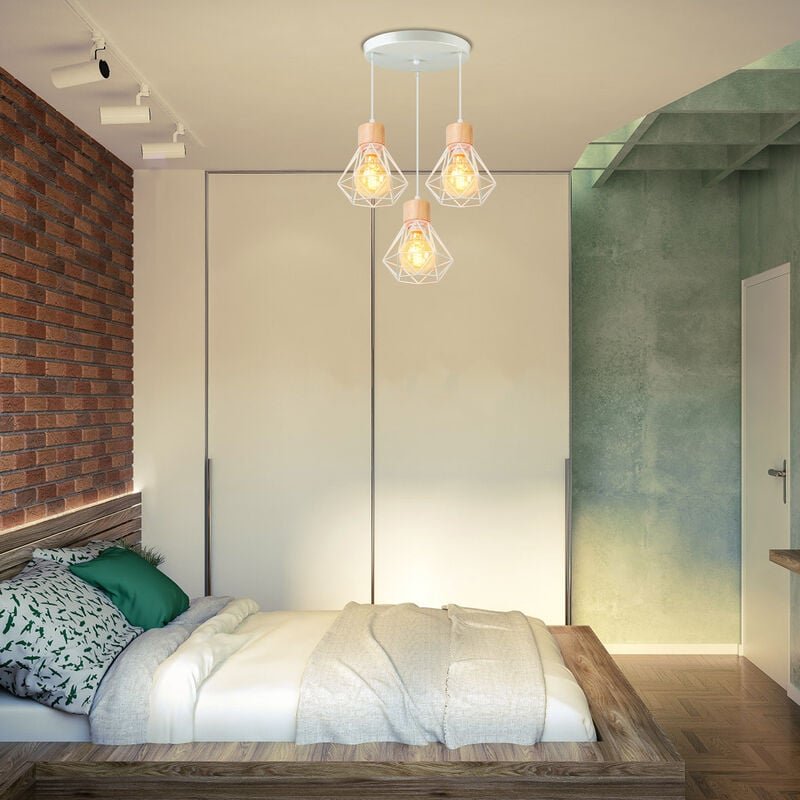 Axhup - Industrial Hängeleuchte Deckenleuchte 3 Rauten Lampenschirme Kronleuchter Lüster aus Eisen und Holz E27 für Wohn...