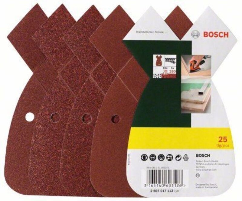 Bosch Schleifblatt-Set für B&D Mouse 25tlg. 10x80 10x120 5x180 - 2607017113