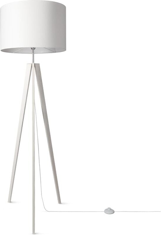 Tischleuchte Dreibein Nachttischlampe Stehlampe E27 Stoff Lampenschirm Uni Stehleuchte - Weiß, Weiß (Ø44.5 cm) - Paco Ho...
