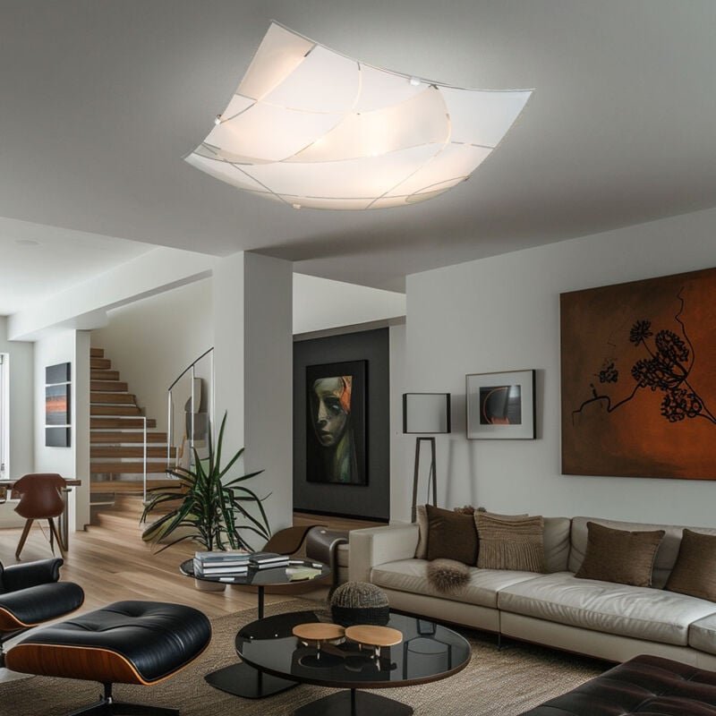 Globo Lighting - Glas Deckenleuchte Deckenlampe E27 Fassung 2 Flammig Deckenlampe Weiss eckig, Chrom satiniert, Dekorlin...