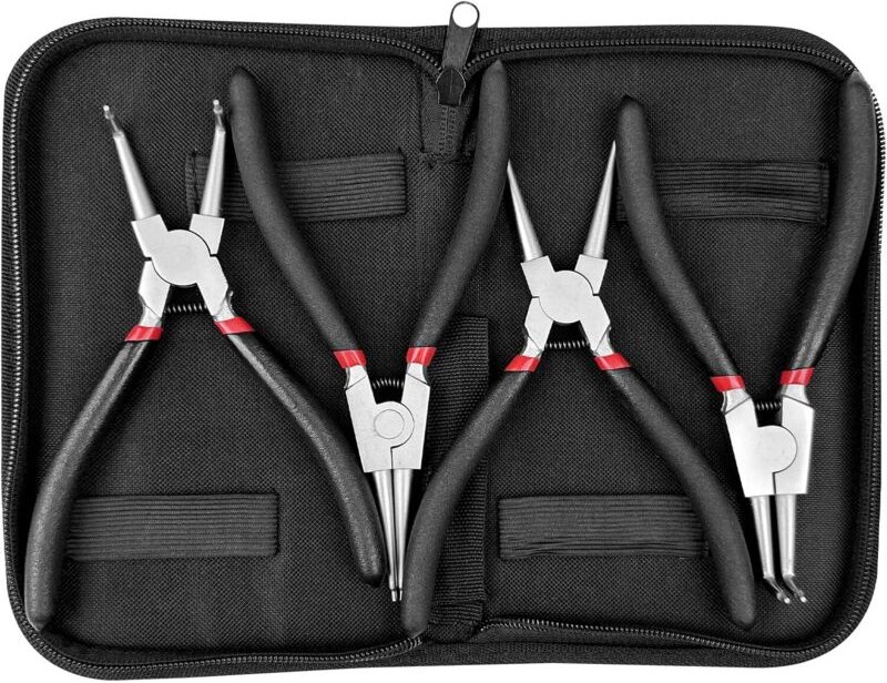 Set mit 4 Sprengringzangen (innen/außen) mit Aufbewahrungstasche und rutschfesten Griffen