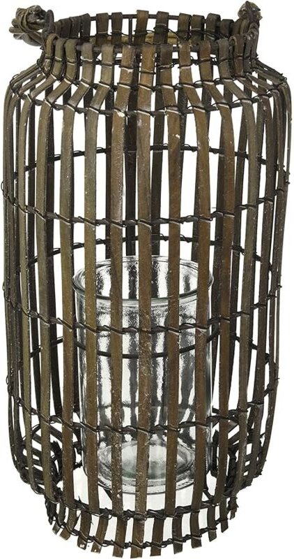 King Home BAMBUSGRAU LANTER MIT GLAS 20x54h cm