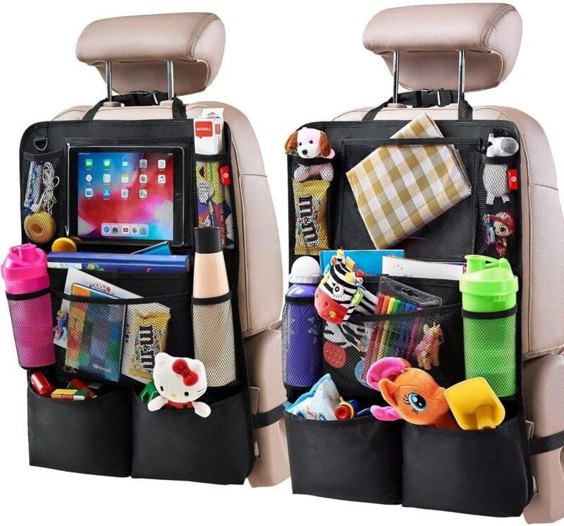 Auto-Rücksitz-Organizer, Rücksitz-Schutzmatte mit Touchscreen-Tablet-Halter, Reisezubehör mit 9 Aufbewahrungstaschen (2e...