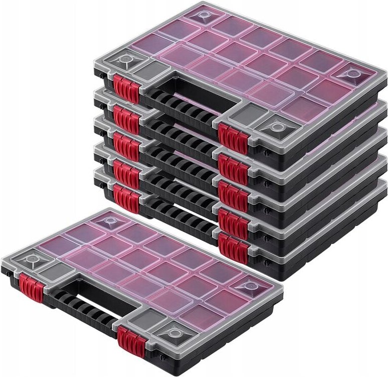 Organizer, Werkzeugkasten aus Kunststoff, mit Deckel, 34 x 25 cm, 6 Stück - Kadax