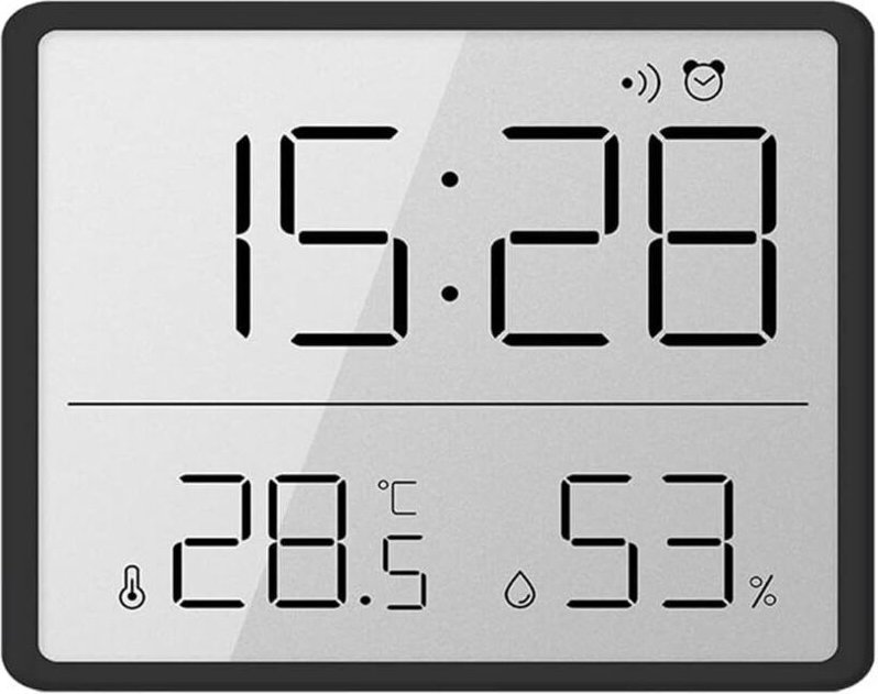 Digitales Thermometer und Hygrometer, kleiner LCD-Wecker mit Temperatur- und Feuchtigkeitsanzeige (12/24 h) und Anzeige ...
