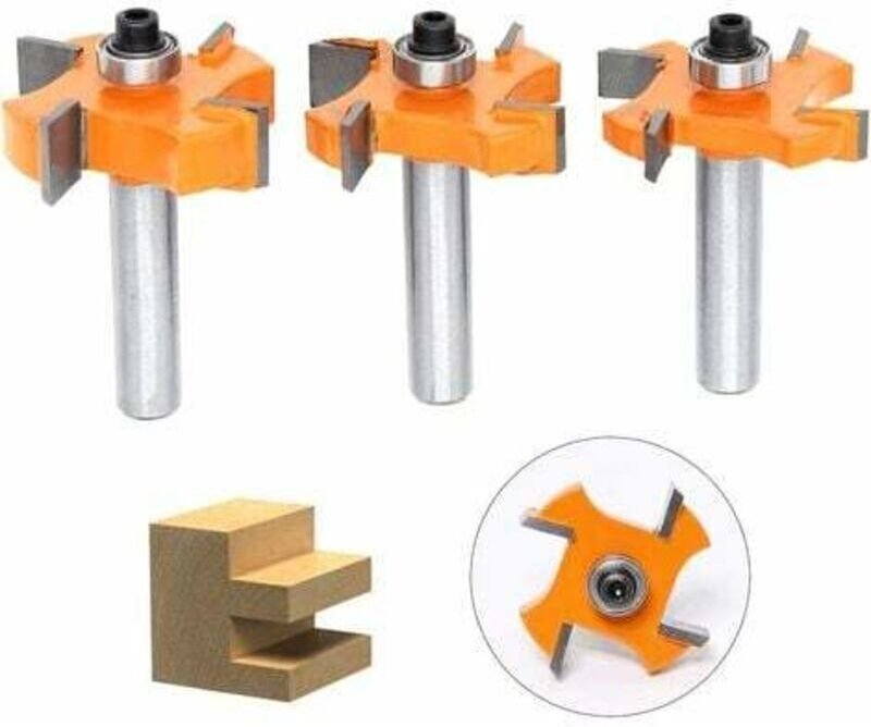 3-teiliges Nut- und Feder-Fräserset, 4 x 8 mm Schaft, T-förmige Kugelfräser – Holzbearbeitungswerkzeuge für Türen, Tisch...