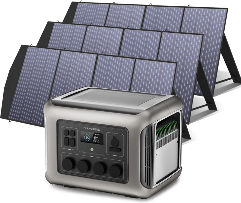 R2500 Solargenerator 2016Wh mit 3 Stück 200W Solarmodul, 4 x 2500W ac Ausgänge (4000 w Spitze), Tragbare Powerstation mi...