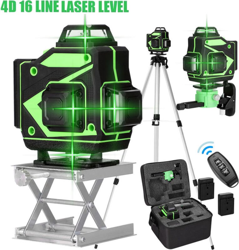 Ej.life - 360° selbstnivellierende Laser-Wasserwaage, 16 Linien, 4D-Grünlaser, horizontale vertikale Linie, 2 x 2400 mAh...