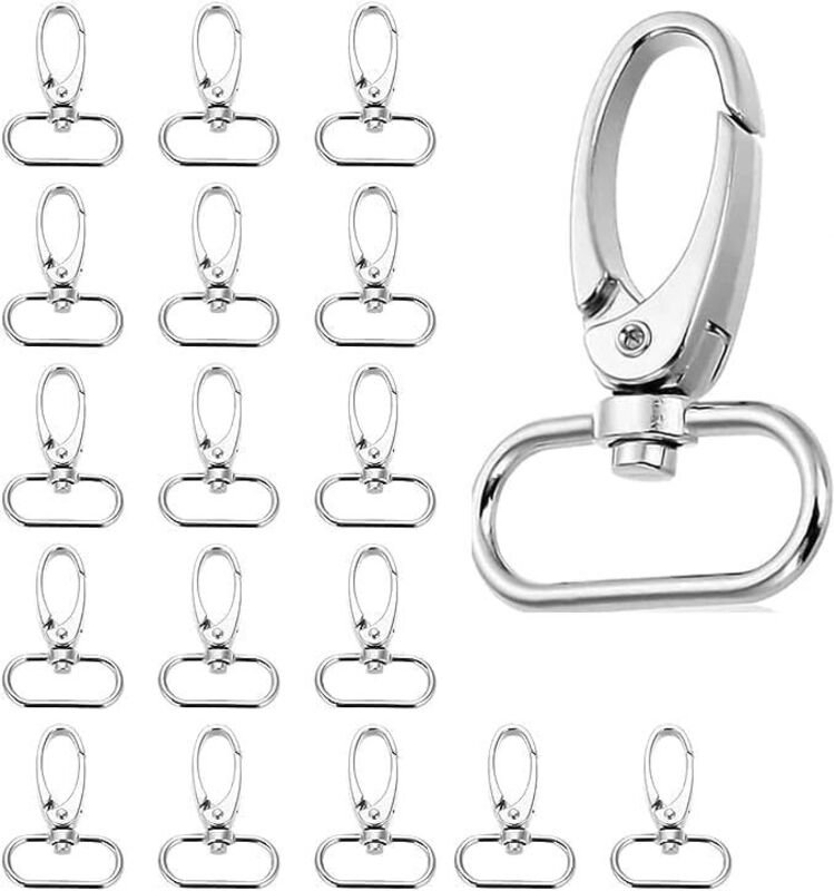 30er-Packung drehbare Karabiner für Taschen, Gürtel, Kordeln und Bastelzubehör (25 mm Innenbreite), silberfarben, 25 x 5...